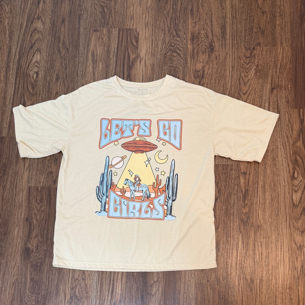 Let’s go girls Oversized Cream Graphic T-Shirt